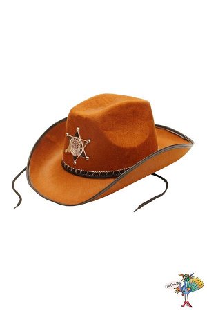 шляпа ковбойская Шериф коричневая, фетр р-р M ог 58-60 см