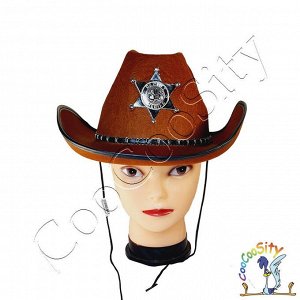 Шляпа ковбойская Шериф коричневая, фетр