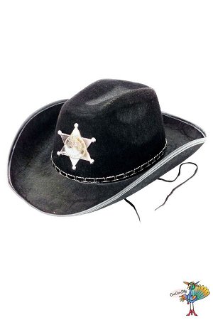 Шляпа ковбойская Шериф черная, фетр