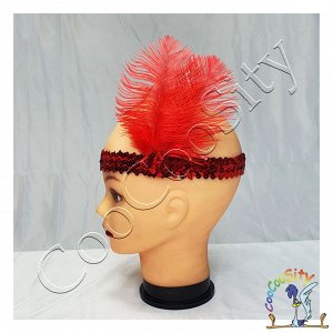 Hallowen Concepts Повязка на голову в стиле Чикаго красная ширина 2,5 см, пайетки,  2 пера