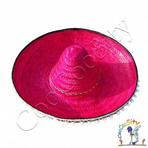 Шляпа Сомбреро розовая 55 х 21 см, текстиль, солома