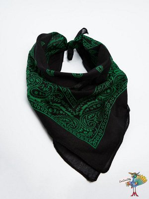 платок-бандана Ковбой, черная с зеленым, 55х55 см