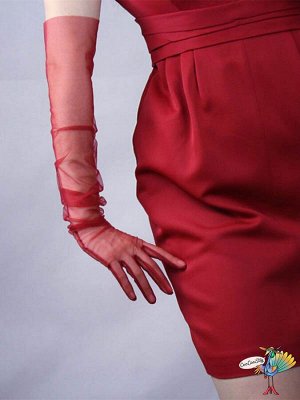 Длинные Бордовые перчатки, 55 см, тюль