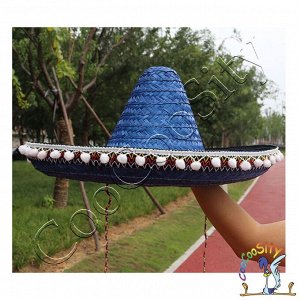 шляпа Сомбреро синяя 55 х 21 см, текстиль, солома