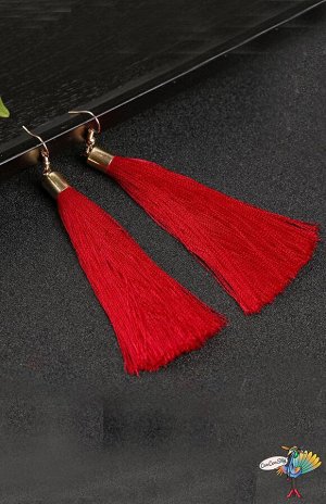 Серьги кисти Красные, золотая фурнитура, 11,5 см.