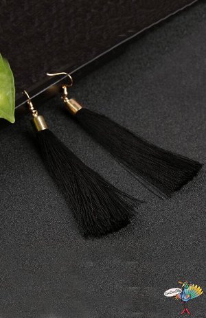 Серьги кисти Черный, золотая фурнитура, 11,5 см.
