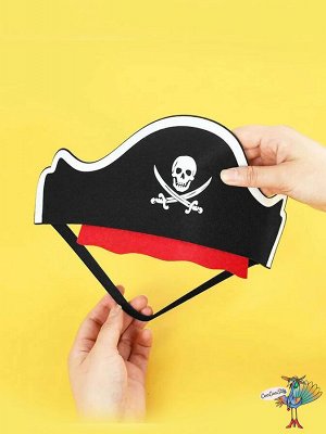 шляпа-имитация детская Пиратская черная с черепом и кинжалами, фетр, высота 12см, обхват головы 52-62см