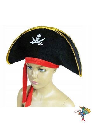 Шляпа Пиратская с красной завязкой, бархат, детская
