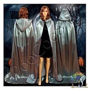 Плащ шелк серый с капюшоном, длина 170 см, р-р XL