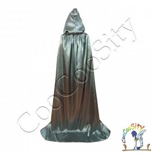 Плащ шелк серый с капюшоном, длина 170 см, р-р XL
