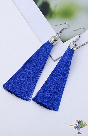 Серьги кисти Синие, серебряная фурнитура, 8,0 см.