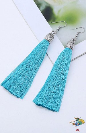 Серьги кисти Голубые, серебряная фурнитура, 8,0 см.
