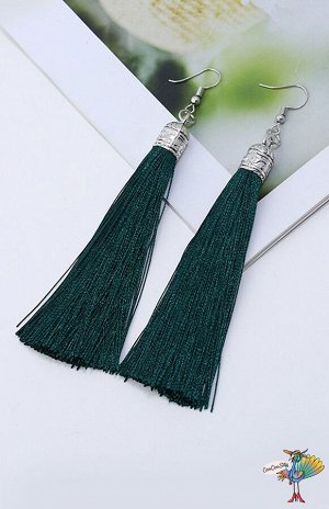 Серьги кисти Зеленый 2, серебряная фурнитура, 8,0 см.