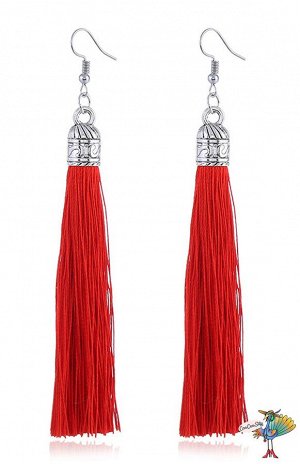 Серьги кисти Красные, серебряная фурнитура, 8,0 см.