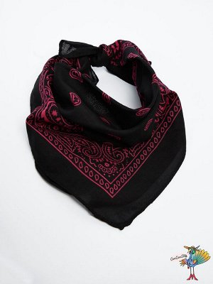 платок-бандана Ковбой, черная с розовым, 55х55 см