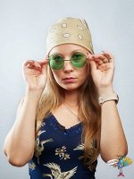 очки Круглые Хиппи в стиле 70-х, зеленые стекла, 13,5х5,5 см