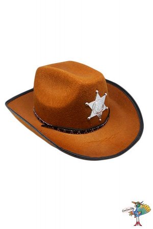 Шляпа ковбойская Шериф коричневая, фетр р-р S ог 54-56 см