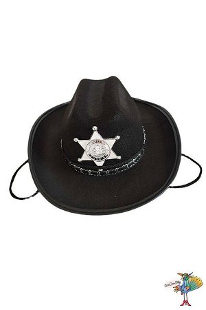 Шляпа ковбойская Шериф черная, фетр р-р S ог 54-56 см