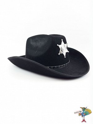 Шляпа ковбойская Шериф черная, фетр р-р S ог 54-56 см