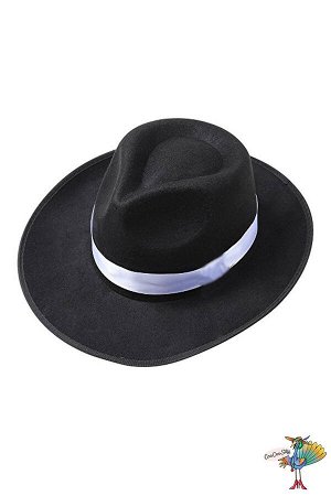 Шляпа Гангстера черная с белой лентой, фетр