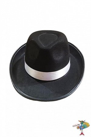 Шляпа Гангстера черная с белой лентой, фетр