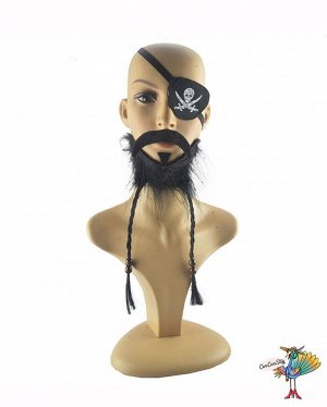 набор Пират усы и борода с косичкой, черный, искуственный волос