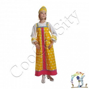 костюм Аленушка в желтом, текстиль р-р M, рост 128-134 (сарафан, кокошник)