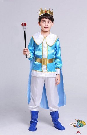 Костюм Принц голубой, р-р L, рост 110-125 (штаны, рубашка, плащ, пояс, корона)