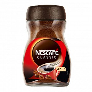 Кофе Nescafe Classic растворимый с добавлением молотой арабики, стеклянная банка, 47.5 г