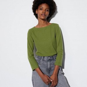 UNIQLO - стильная кофта c рукавами 3/4 и вырезом лодочка -  54 GREEN