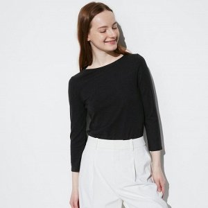 UNIQLO - стильная кофта c рукавами 3/4 и вырезом лодочка - 09 BLACK