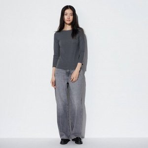 UNIQLO - стильная кофта c рукавами 3/4 и вырезом лодочка - 07 GRAY