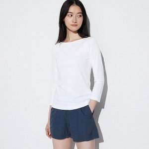 UNIQLO - стильная кофта c рукавами 3/4 и вырезом лодочка - 00 WHITE