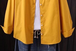 Рубашка свободная на пуговицах с вышитым узором, желтый