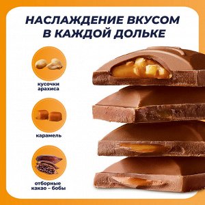 Россия Молочный шоколад с карамелью и арахисом 82г