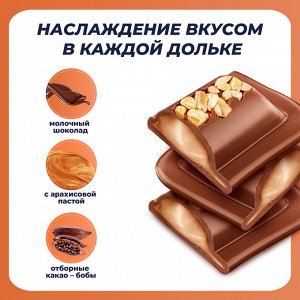 Шоколад молочный Россия Gold Selection с арахисом и начинкой с добавлением арахисовой пасты