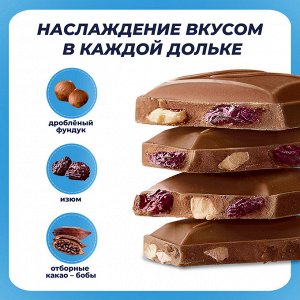 Шоколад Россия с фундуком и изюмом, 82г