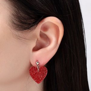 Серьги набор 3 пары LOVE сердечки, цвет бело-красный в серебре