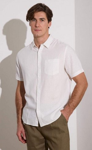 Рубашка мужская короткий рукав лен F111-0450 white