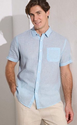 Рубашка мужская короткий рукав лен F311-0452 pale blue stripes