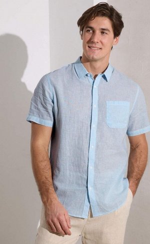 Рубашка мужская короткий рукав лен F311-0452 pale blue stripes