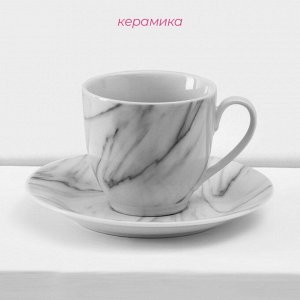 Набор посуды Доляна «Мрамор», 24 предмета: тарелки d=19/21/24 см, чайная пара 200 мл, керамика, серый