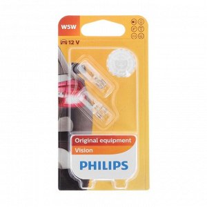 Галогенная лампа Philips, W5W, W2.1х9.5d, 12 В, 2,1 Вт, набор 2 шт 12961B2