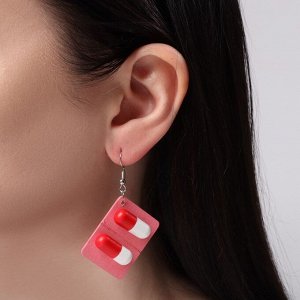 Серьги из дерева «Пилюли» любви, цвет красно-белый в серебре