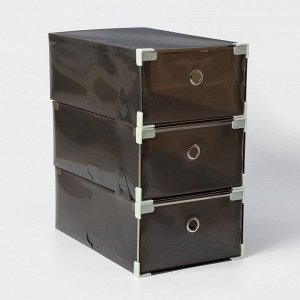 Коробка для хранения обуви выдвижная Доляна Large size, 22x34x13 см, 3 шт, цвет черный
