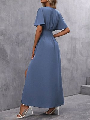 Женское платье с разрезом, цвет синий