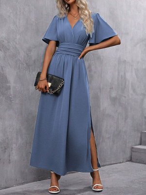 Женское платье с разрезом, цвет синий