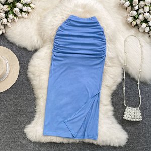 Женская юбка миди с разрезом, цвет синий