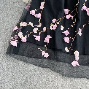 Женское платье с длинным рукавом, цвет черный, принт "цветы"
