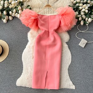 Женское платье с оборками, цвет розовый